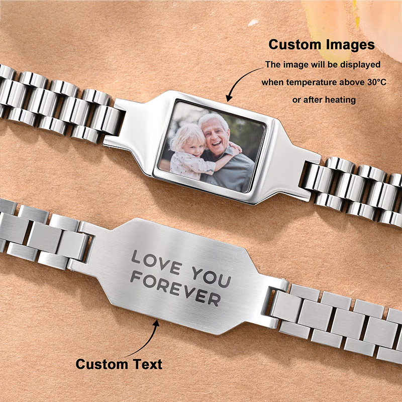 Personalized Heat-Reactive Photo Bracelet with Engraved Text Custom Meaningful Birthday Holiday Father's Day Gift for Dad Brother