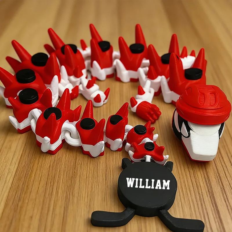 Personalized Ice Hockey Articulated Dragon Toy with Customizable Name Design