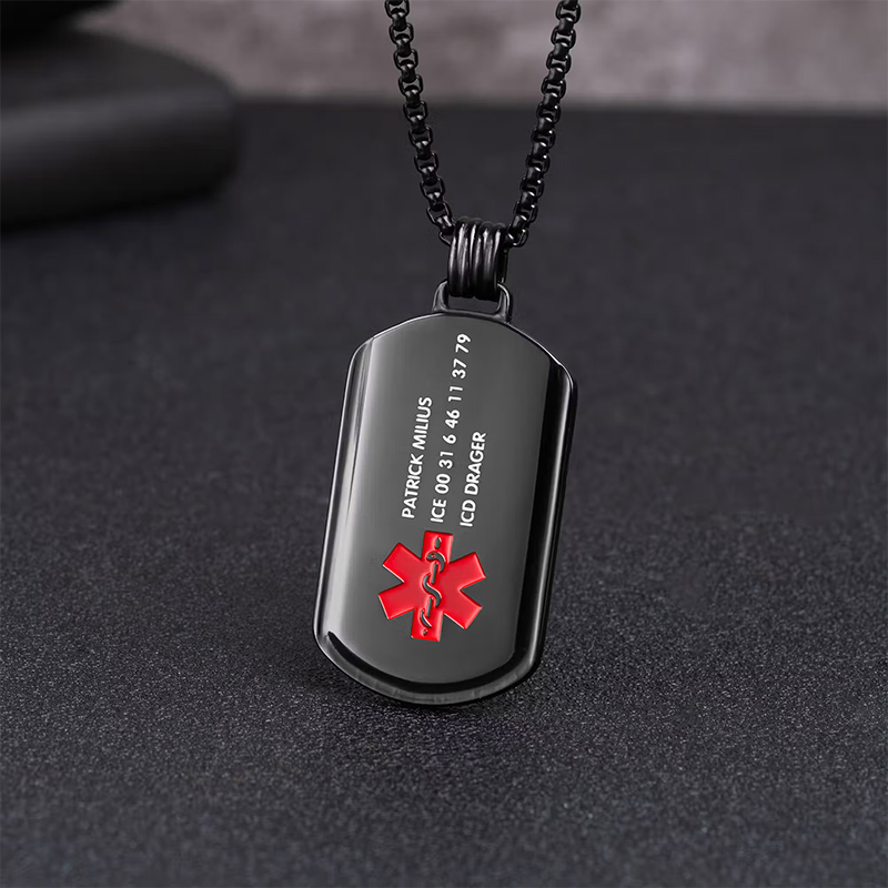 Personalized Identification Medical Alert Symbol ID Tag Necklace with Engraved Texts Emergency Survival Birthday Gift for Family Friends