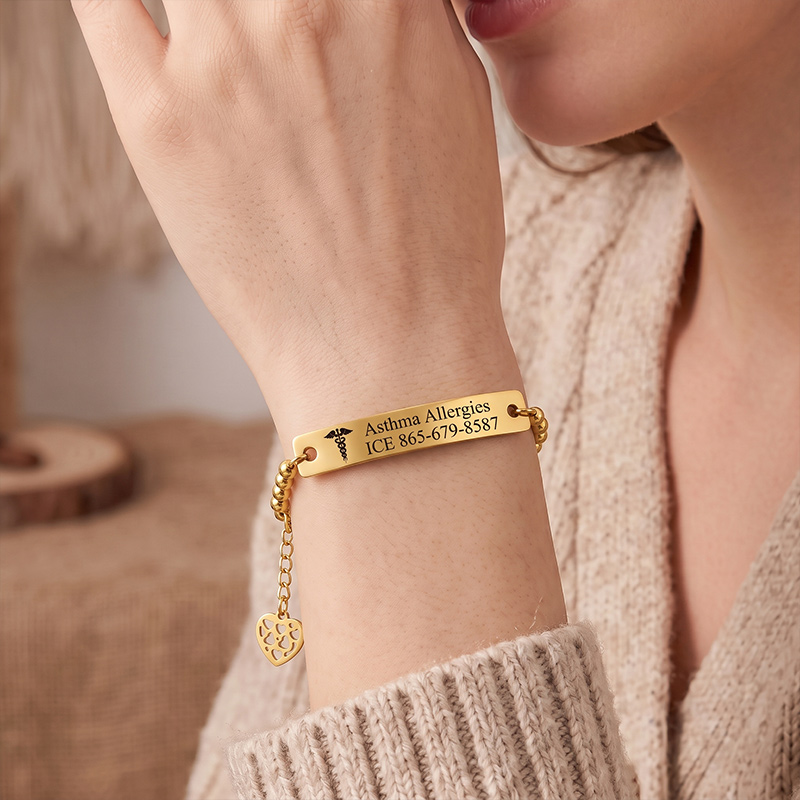 Personalized Engraved Medical Alert Bracelet with Text Birthday Gift for Women Patients Family Gift