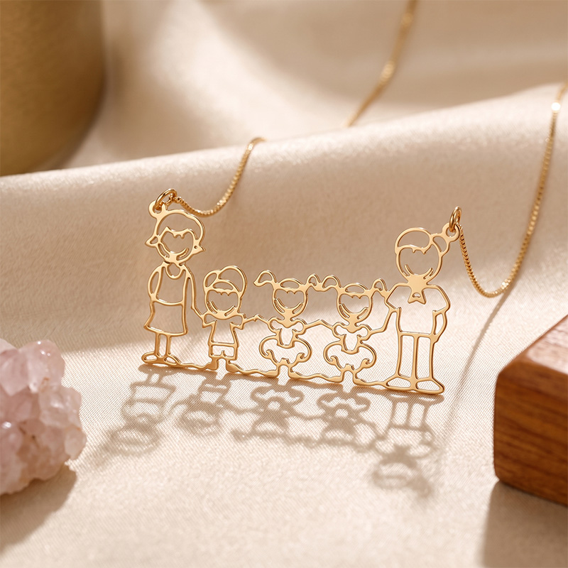Personalized Actual Kids Drawing Necklace for Mom Grandma Custom Children Artwork Necklace Birthday Gift for Family Mother's Day Gift