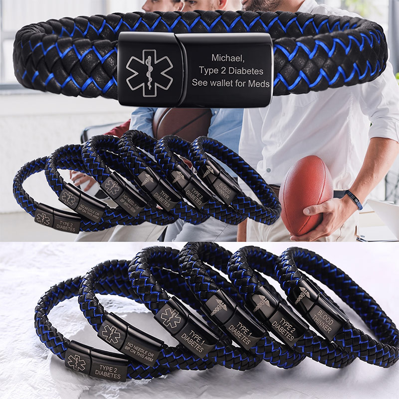 Personalized Health Medical Alert ID Bracelet with Engraved Medical Information Emergency First Aid Gift for Family