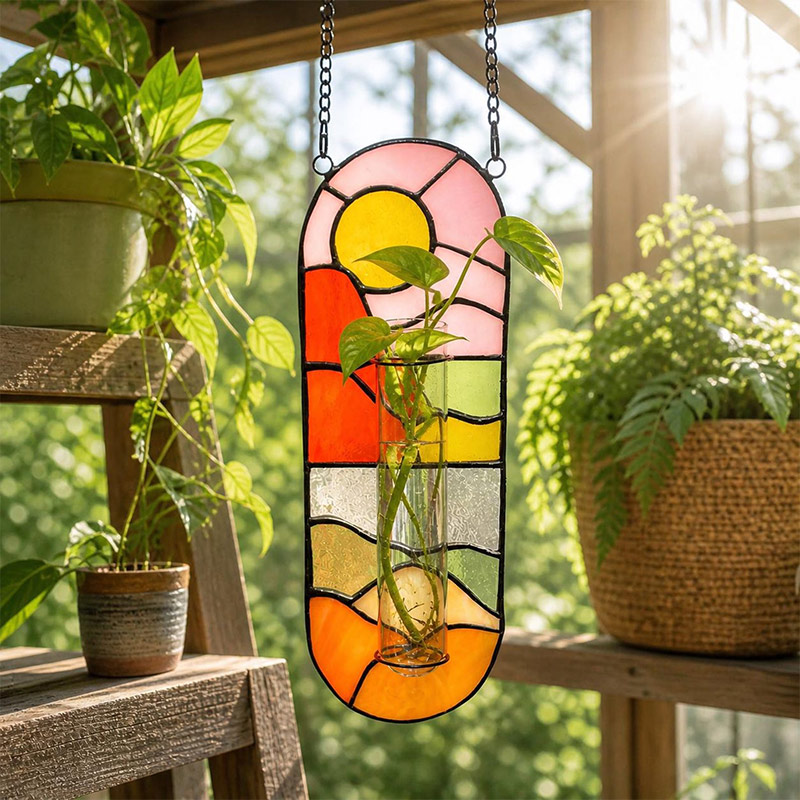 Personalized Stained Glass Propagation Station Suncatcher Hanging Glass Planter for Window Unique Gift for Plant Lover Air Plant Holder