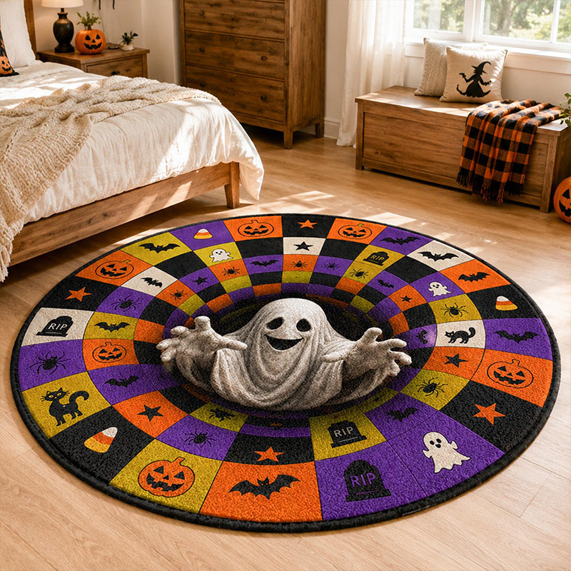 Personalized Family Halloween Pumpkin 3D Illusion Rug 3D Halloween Vortex Rug Spooky Gothic Floor Decor Pumpkin Skeleton Illusion Halloween Gift Home Decor
