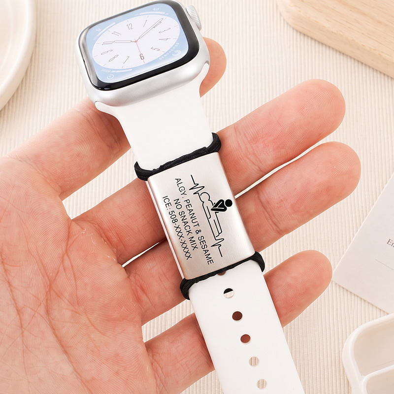 Personalized Medical Alert Watch Band Tag Custom Engraved Allergy & Emergency Info ID Steel Charm for Apple Fitbit Garmin Watch Bands