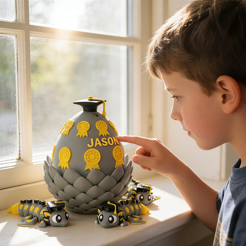 Personalized 3D Printed Graduation Dragon with Medal-Decorated Egg Toy with Custom Name for Kids and Graduates