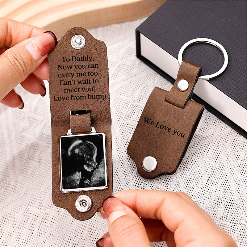 Personalized Ultrasound Leather Keychain Custom Ultrasound Keychain Bump Keyring Dad Birthday Gift from Bump Dad to Be Gift for Husband