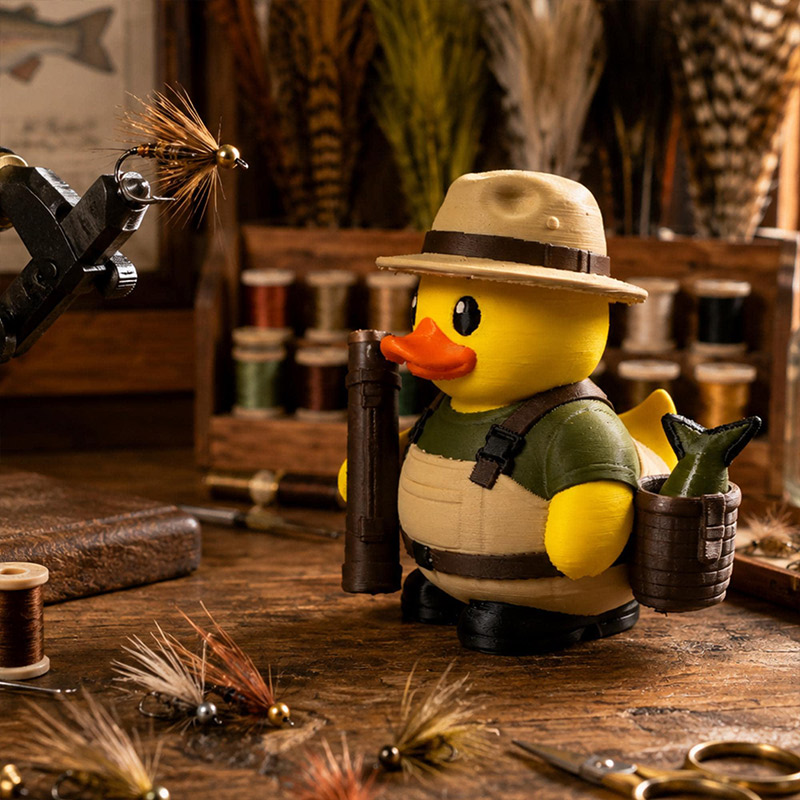 Personalized Fly Fishing Duck Decor Cabin Gift Fisherman Desk Ornament Tackle Box Shelf Accessory Dashboard Figurine Angler Gift Idea for Dad