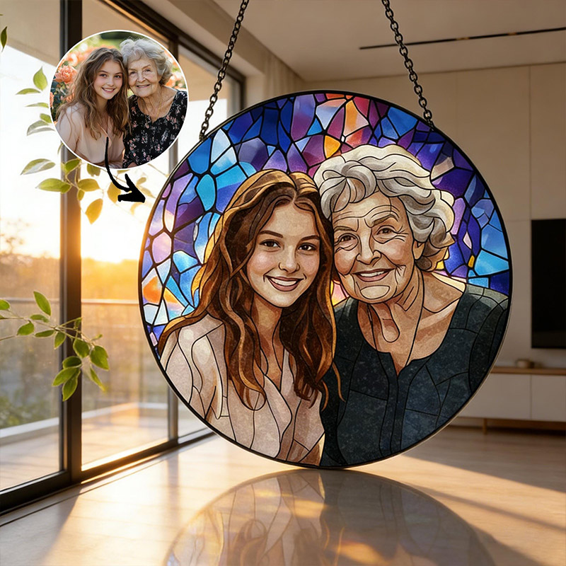 Personalized Family Portrait Stained Glass Suncatcher Custom Memorial Gift from Photo Healing Window Art for Cherished Memories