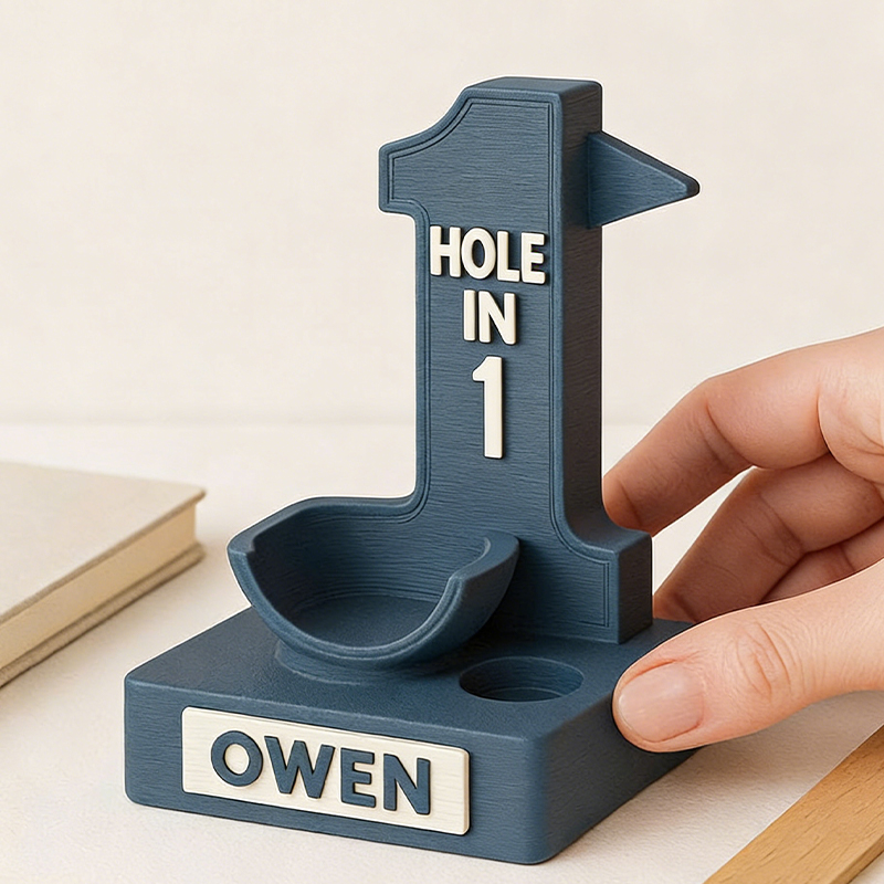 Personalized 3D Printed Hole-in-One Golf Ball Display Stand with Custom Name for Golf Enthusiasts