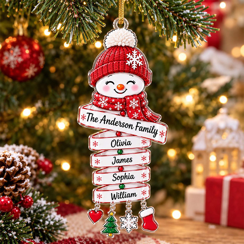 Personalized Snowman Family Acrylic Ornament Custom Family Name Christmas Keepsake 2026 Snowman Kids Ornament Family Holiday Gift