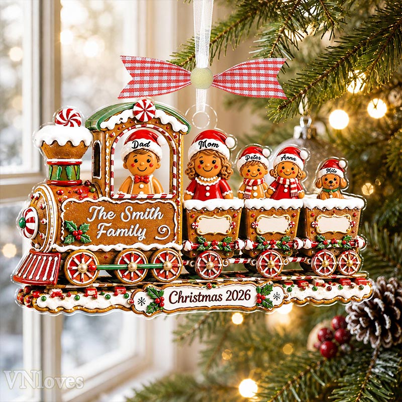 Personalized Gingerbread Family Christmas Ornament Custom Train Cookie Ornament 2026 Family Christmas Gift Holiday Keepsake Christmas Tree Decor