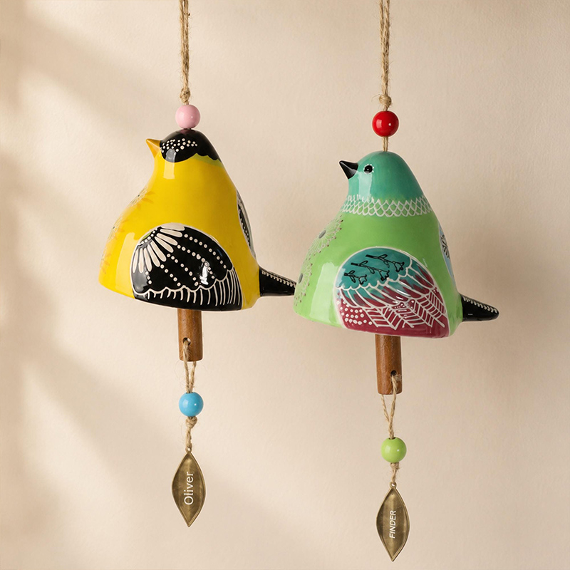 Personalized Unique Bird Lover Gift  Custom Name Bird Chime Garden Porch Wind Ornament Ceramic Bird Hanging Decor Memorial Keepsake
