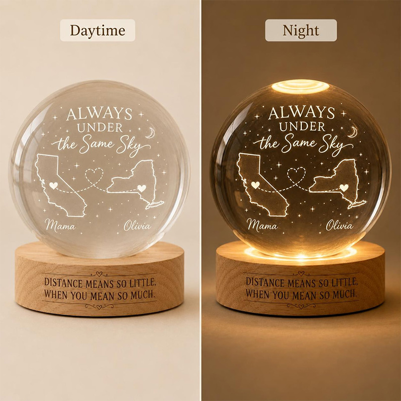 Personalized Long Distance Gift Crystal Ball Night Light Custom State to State Keepsake Mother Daughter Gift Family Connection Decor