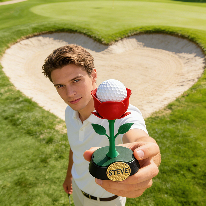Personalized 3D Printed Rose Golf Ball Display Stand with Custom Name Valentine's Day Gifts 