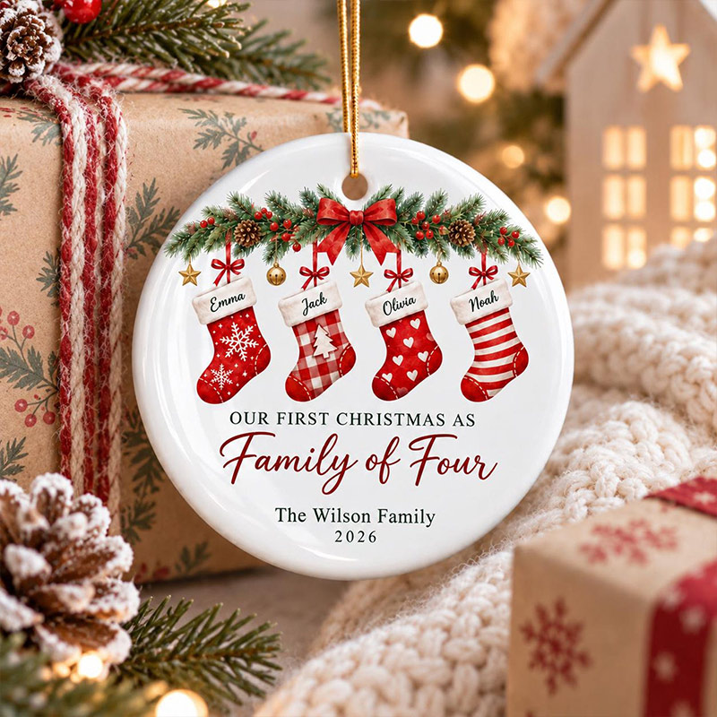 Personalized First Family Christmas Ornament Custom Stocking Keepsake with 1-6 Family Names Christmas Decor Holiday Gift