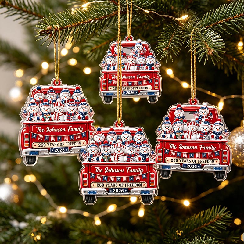 Personalized Family Snowman Christmas Ornament Custom Family Name 250 Years Of Freedom 2026 Christmas Tree Decor Gift For Family