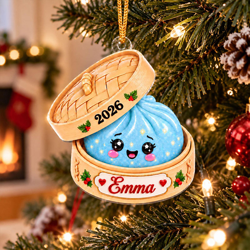 Personalized Squishy Dumpling Acrylic Ornament Custom Name Glitter Dumpling Ornament Custom Family Christmas Keepsake Dumpling Lover Gift