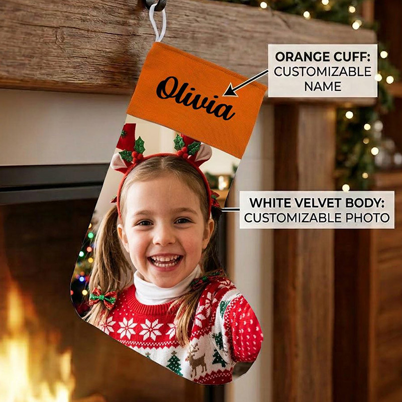 Personalized Family Photo Christmas Stocking Custom Monogrammed Name & Printed Picture Holiday Stockings Christmas Decoration Gift for Family