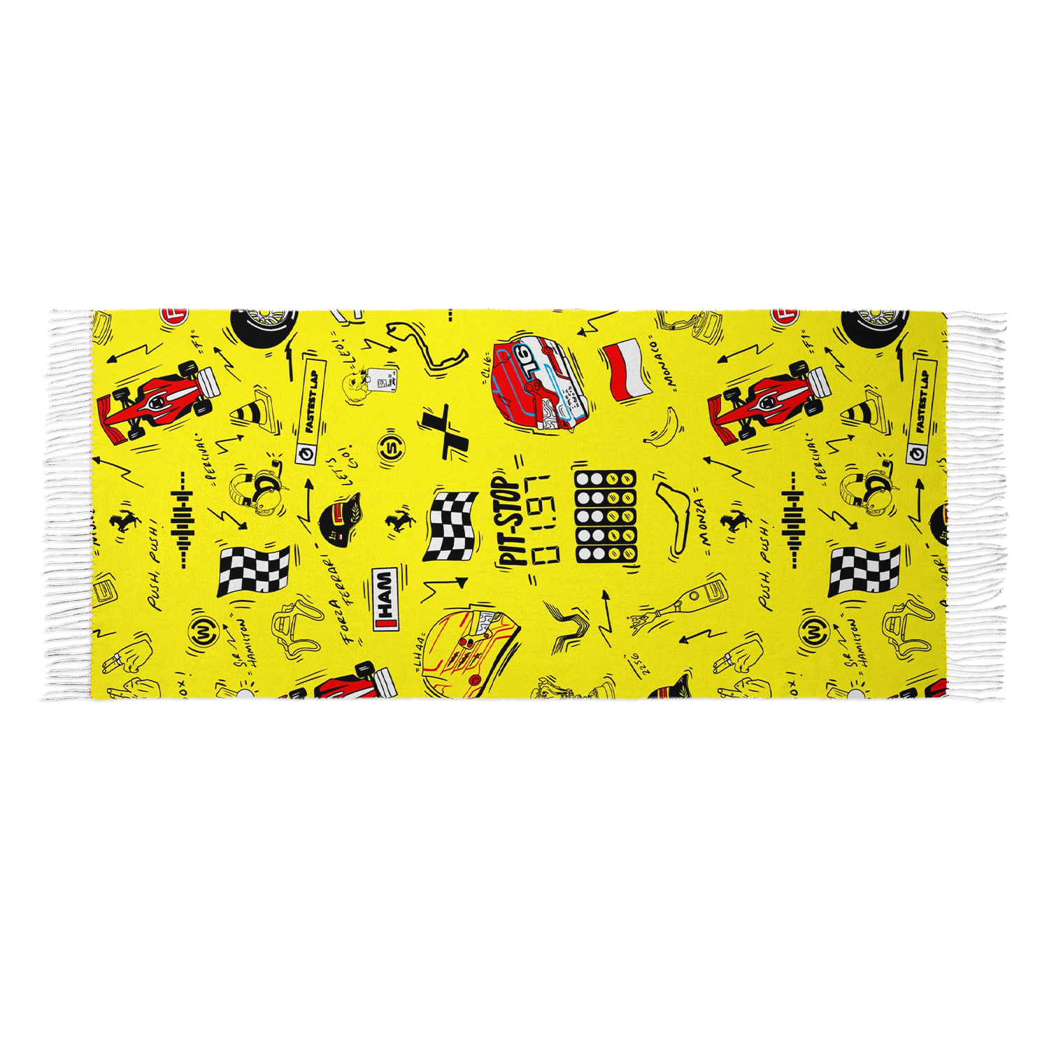 Racing Fan Fringed Scarf Bundle, Doodle‑Graphic Shawl for Race Supporters