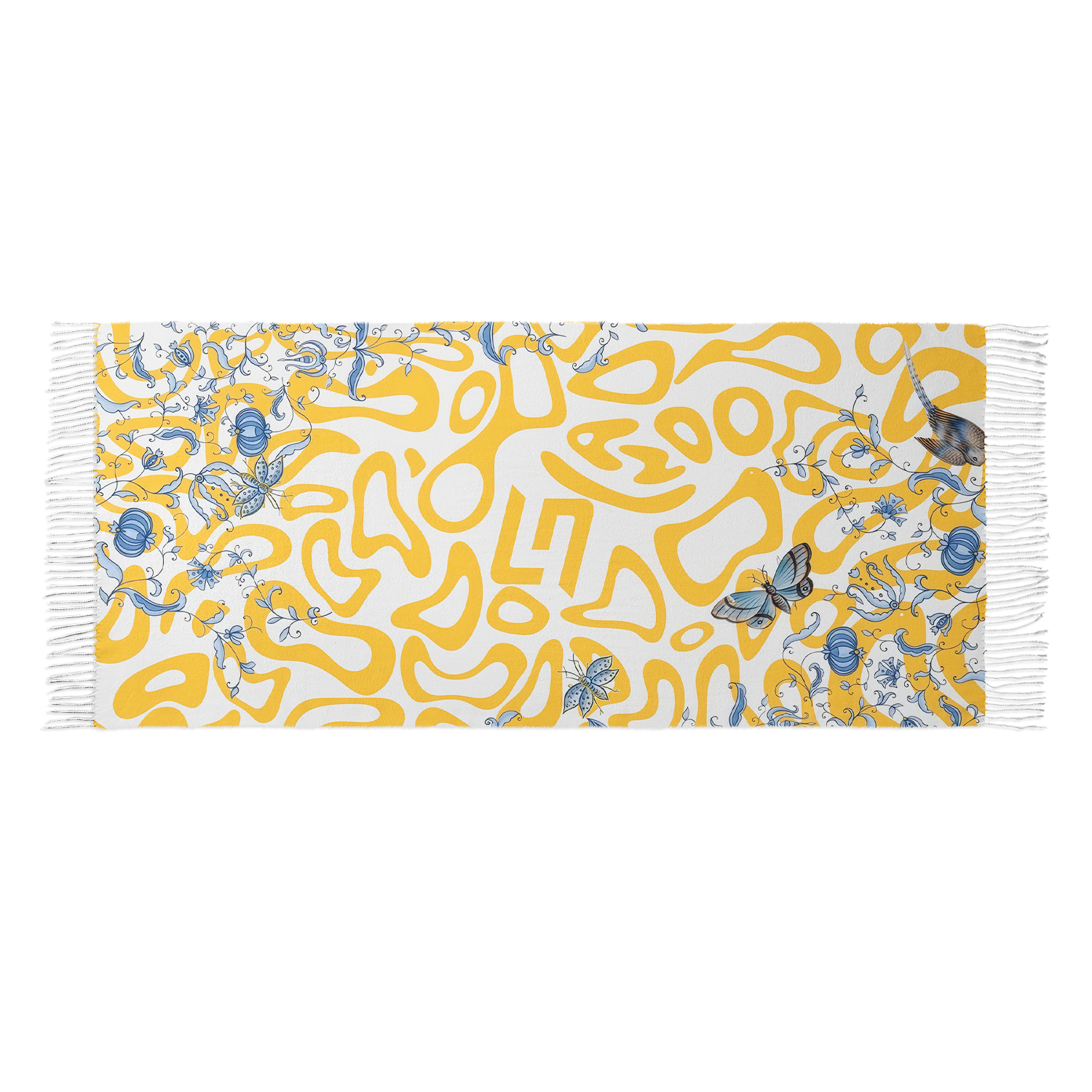 Lando‑Inspired Beige Abstract Fringed Poncho Shawl Grand Prix Fan Wrap