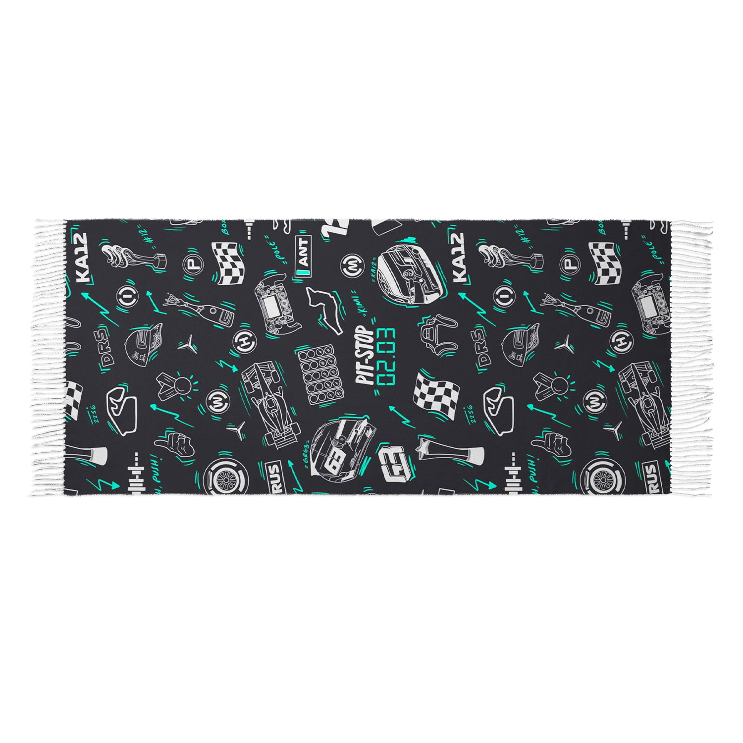 Racing Fan Fringed Scarf Bundle, Doodle‑Graphic Shawl for Race Supporters