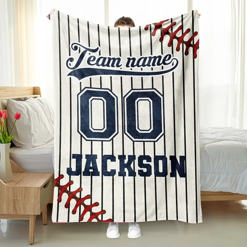 Personalized Baseball Blanket with Custom Team Name and Number