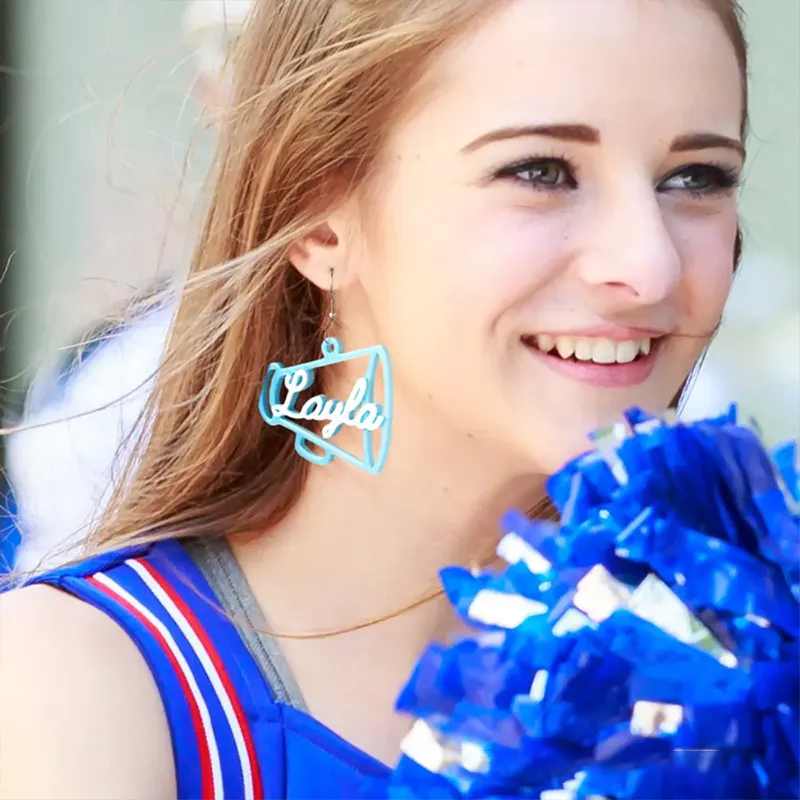 Personalized Megaphone Earrings with Custom Name for Cheer Enthusiasts