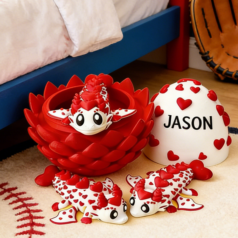 Personalized 3D Printed Baseball Heart Dragon and Egg Toy Set with Custom Name for Kids and Fans 