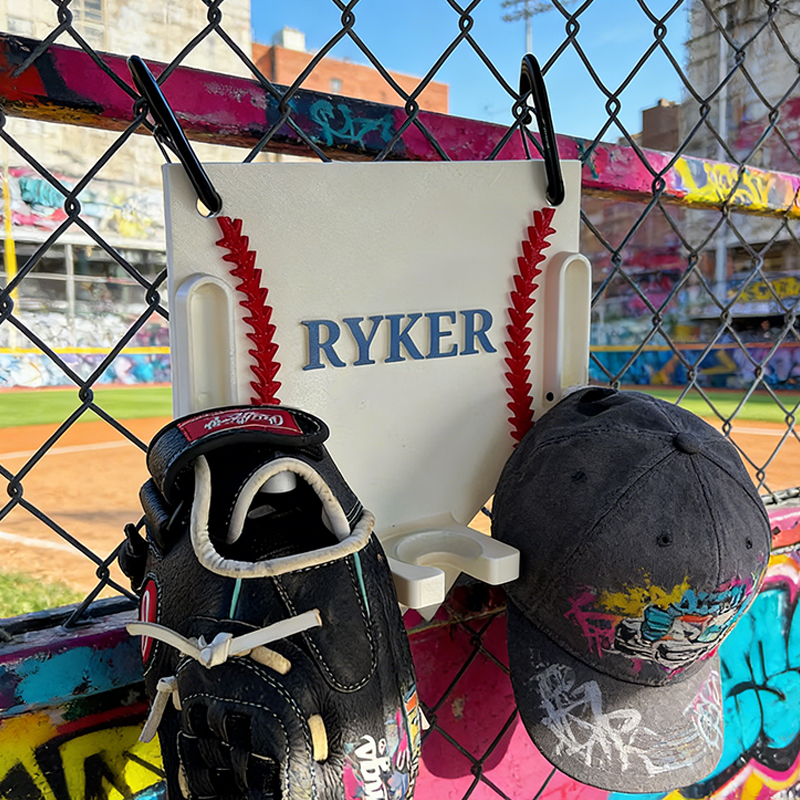 Personalized 3D-Printed Baseball Dugout Organizer for Helmets, Gloves, and Bats with Custom Name for Baseball Players