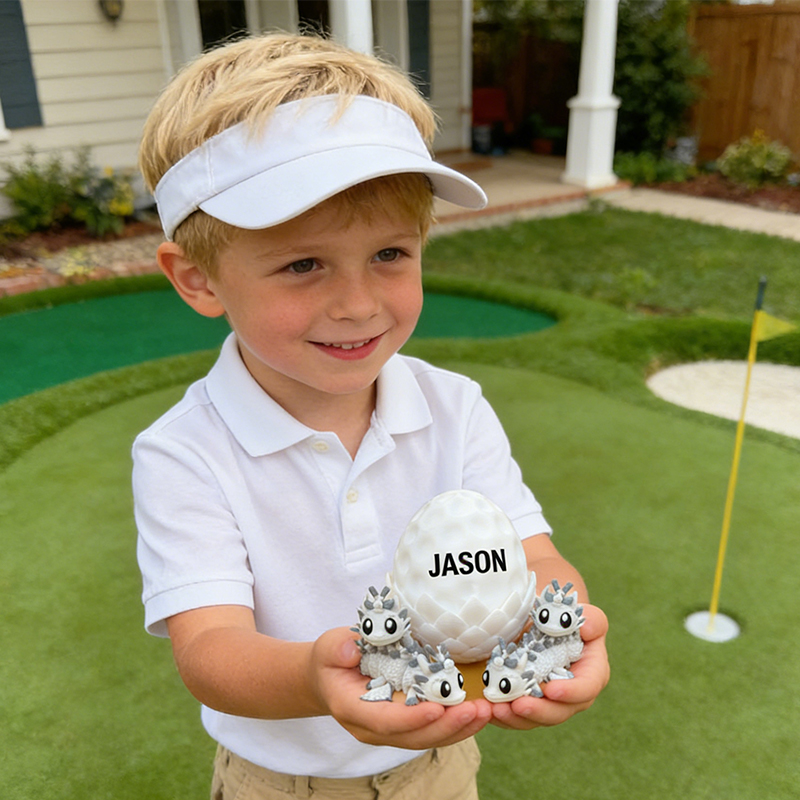 Personalized 3D Printed Golf Dragon and Egg Toy Unique Gift for Golf Lovers on Birthday 