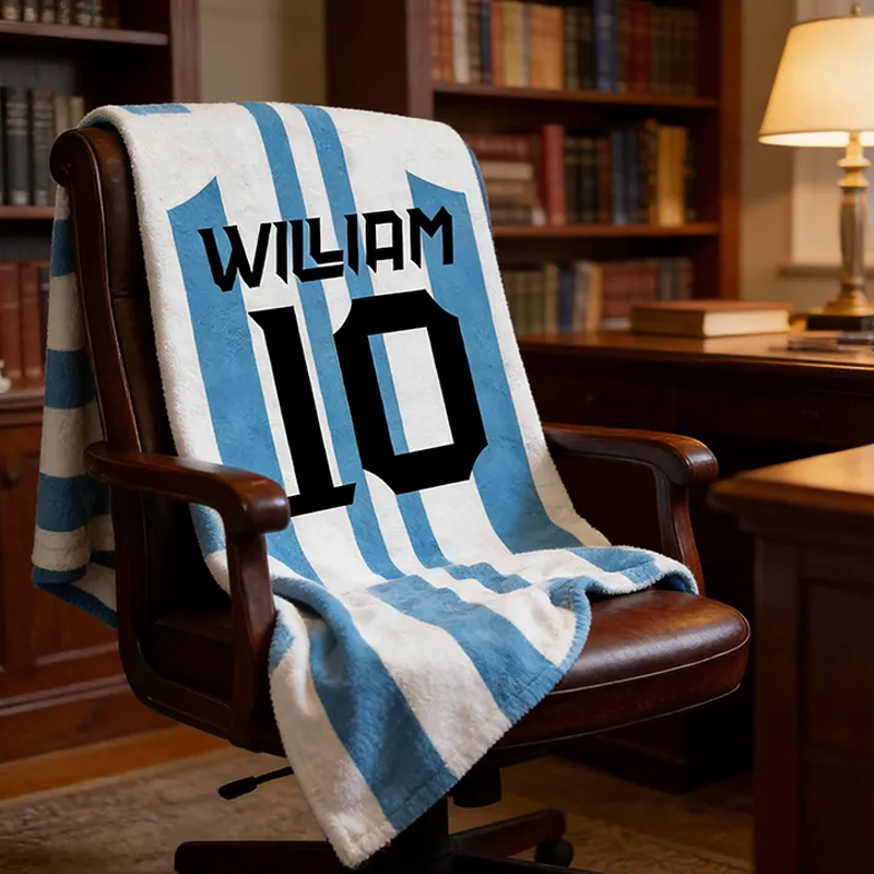 Personalized Soccer Jersey Blanket with Custom Name and Number Design