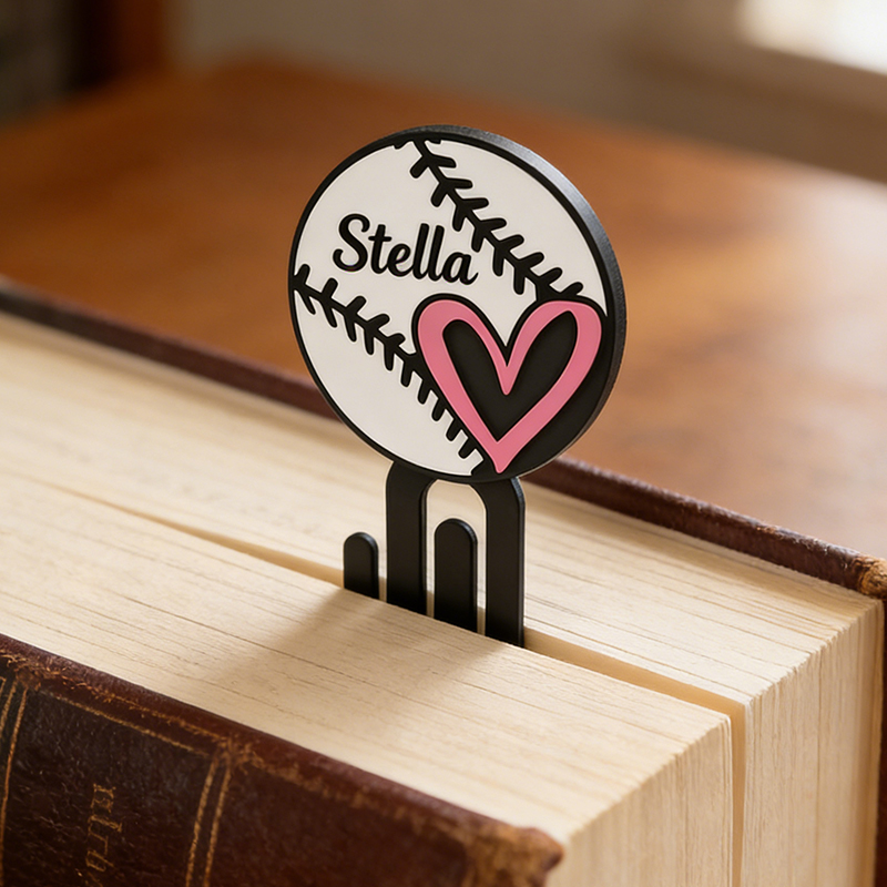 Personalized Baseball Heart Bookmark Custom Name for Reading Fans and Athletes 