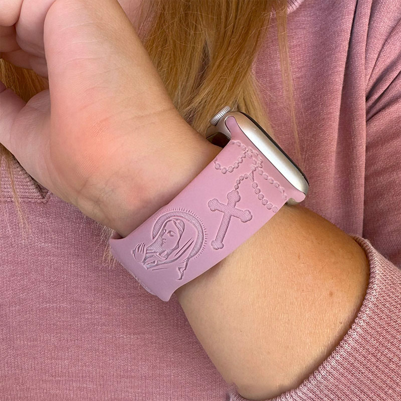 Personalized Virgin Mary with Cross Silicone Watch Band with Custom Name Religious Christian Gift for Her Mother's Day Gift