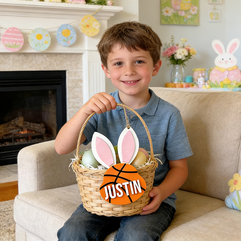 Personalized Basketball Easter Basket Tag Custom Name Bunny Label Gift for Kids on Easter Day