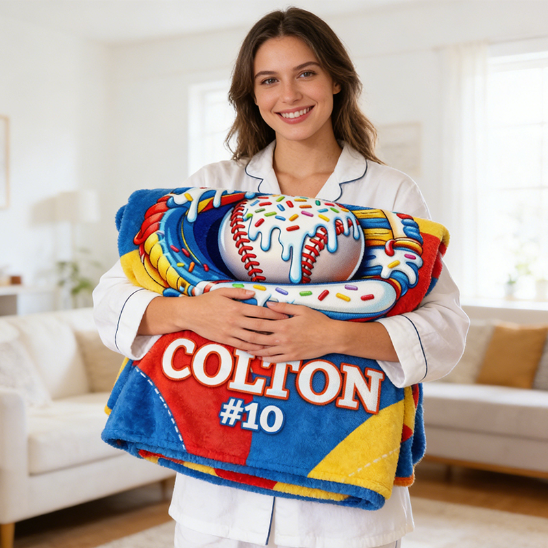 Personalized Baseball Blanket with Fun Ice Cream Drip Design for Baseball Enthusiasts