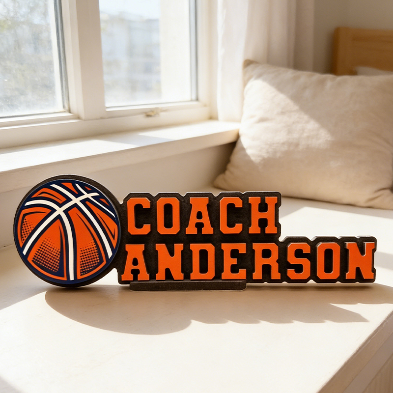 Personalized 3D Printed Basketball Themed Desk Nameplate for Coaches