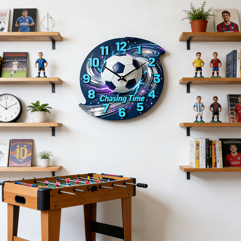 Personalized Galaxy Soccer Clock with Custom Text and Dynamic Design for Sports Lovers 