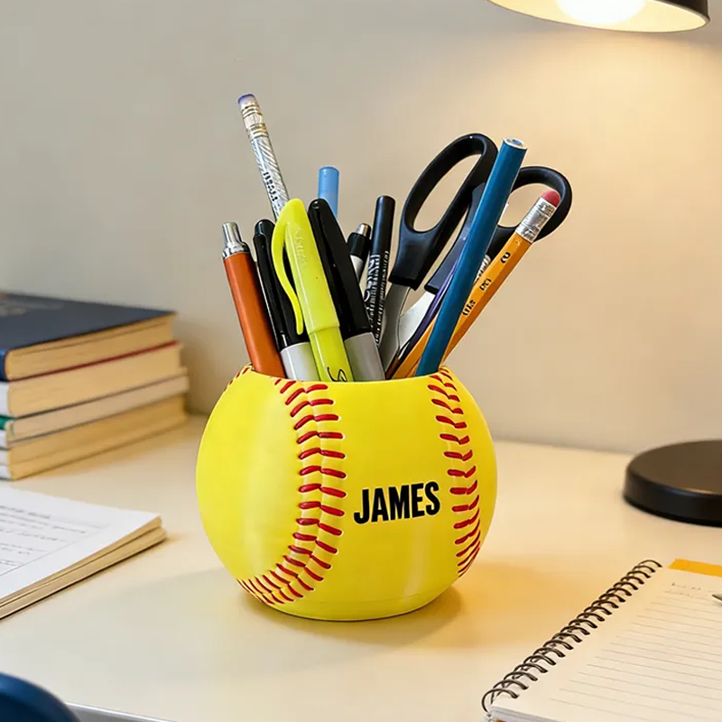 Personalized Softball Pen Holder Featuring Your Custom Name Design