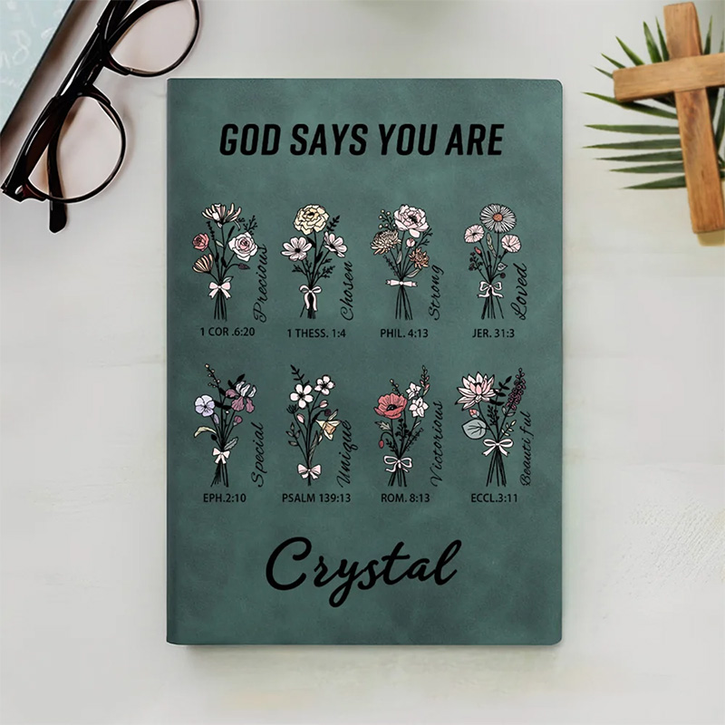 Personalized Bible Verse Birth Flower Leather A5 Journal Notebook with Name Birthday Baptism Gift for Christians Friends
