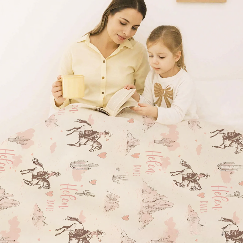 Personalized Cowgirl Desert Soft Throw Blanket with Name Swaddle Room Decor Birthday Baby Shower Gift for Mom Newborn