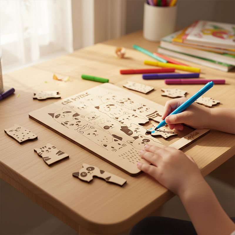 Personalized Wooden Coloring Puzzle for Kids Custom Name Fun DIY Art and Educational Gift