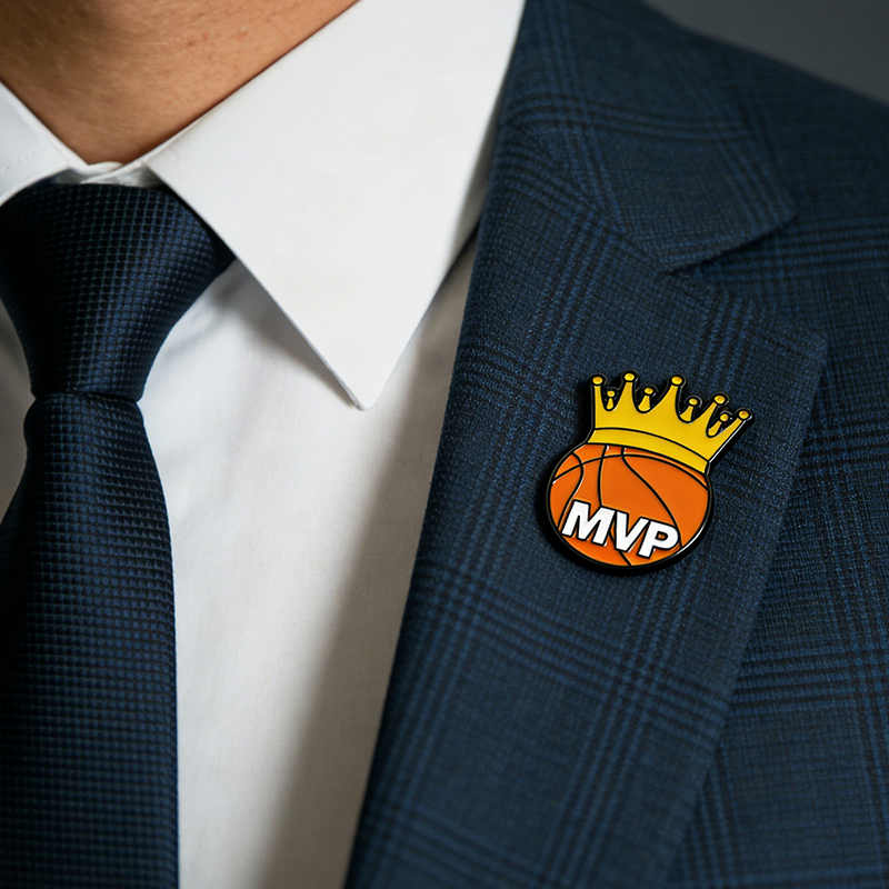 Personalized Basketball Themed Pins Featuring Basketball Hoops and Crowns