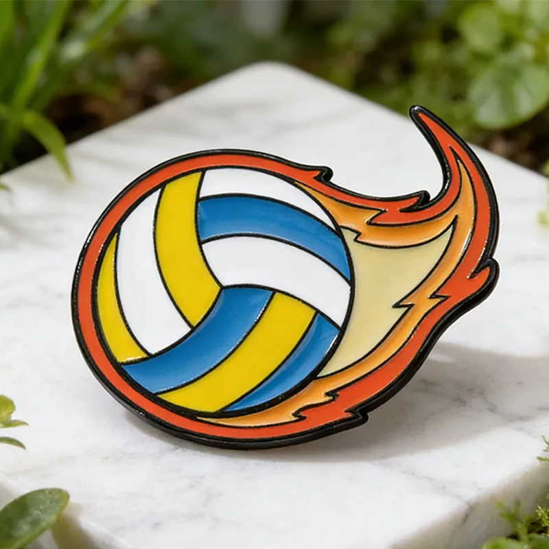 Personalized Sports Ball Pins with Fiery Design for Sports Lovers