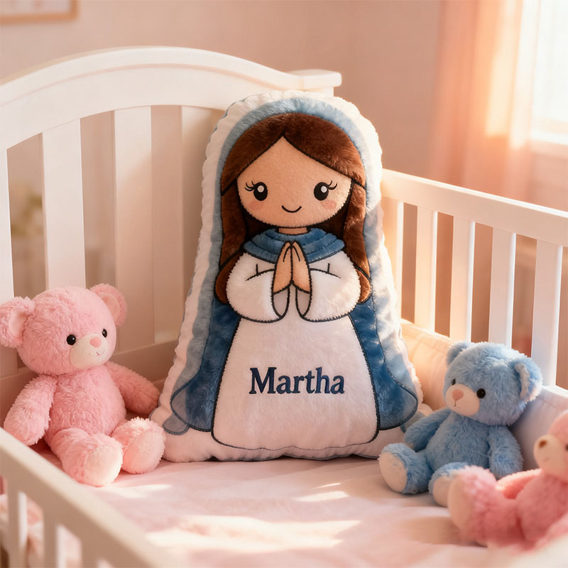 Personalized Cute Virgin Mary Pillow with Custom Name Home Decor Christian Pillow for Kids or Adults Religious Gift Prayer Corner Faith Gift
