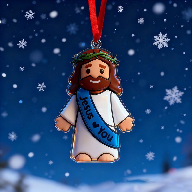 Personalized Cute Jesus Acrylic Ornament with Sash Jesus Love You Custom Name Holiday Tree Decor Religious Gift for Kids Christian Gift for Christmas