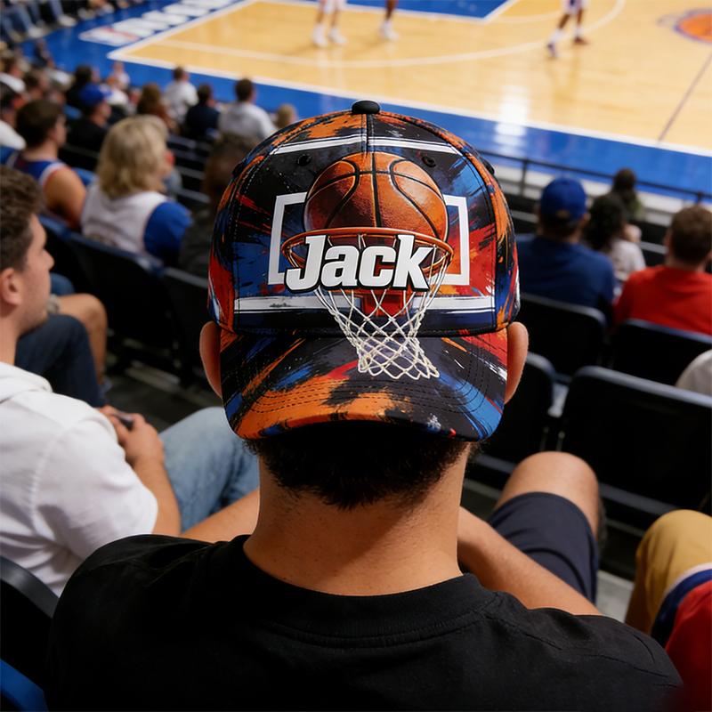 Personalized Basketball Hat with Custom Name and Dynamic Hoop Design for Basketball Enthusiasts