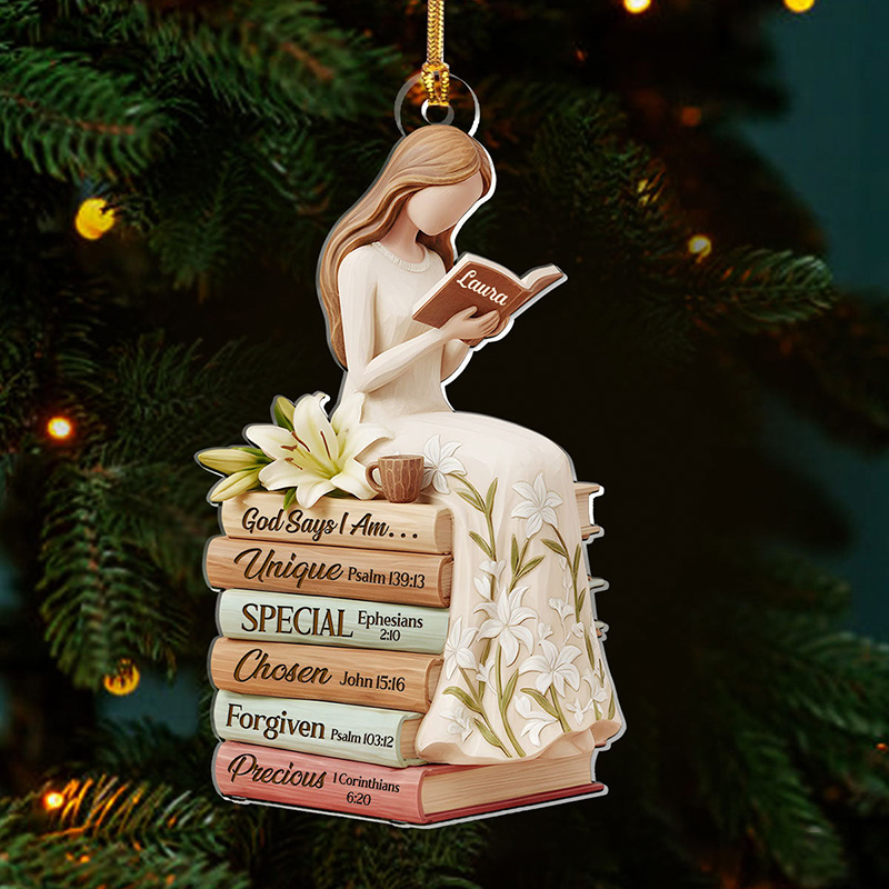 Personalized God Says I am Bible Verse Faithful Reflections Acrylic Ornament with Name Holiday Tree Decor Religious Gift Christmas Gift for Christian