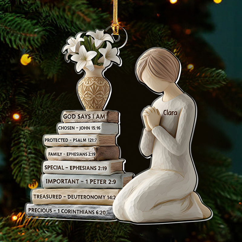 Personalized God Says I am Bible Verse Prayer Acrylic Ornament with Name Holiday Tree Decor Christmas Keepsake Religious Christmas Gift for Christian