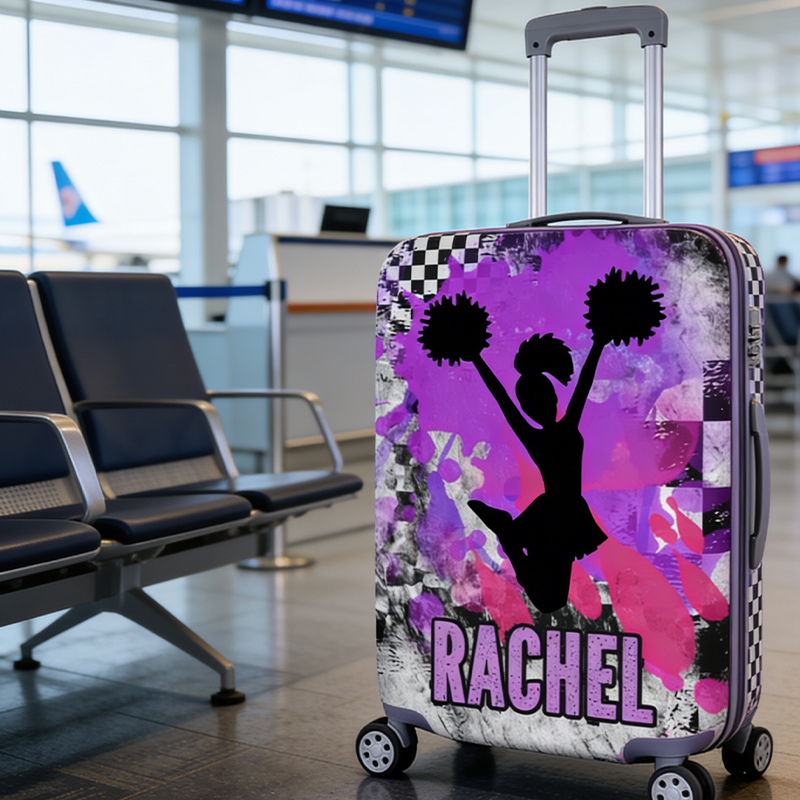 Personalized Cheerleader Girls Luggage Cover with Silhouette and Custom Name Cheerleader Gifts for Vacations or Trips  